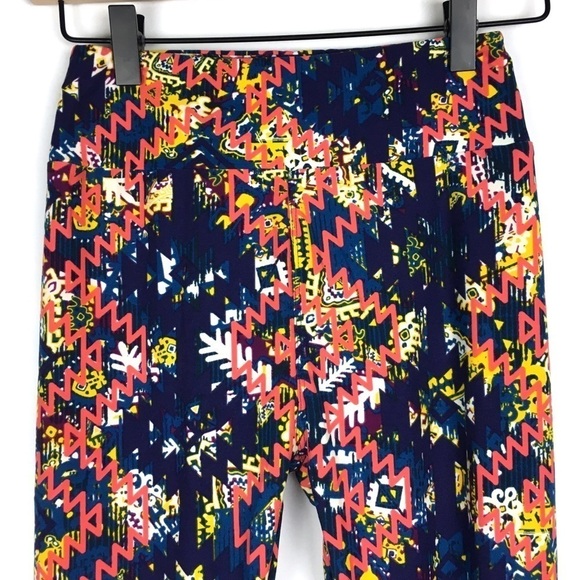 LULAROE Leggings OS One Size Aztec Southwestern Salmon Orange Blue Purple Yellow - Picture 3 of 9